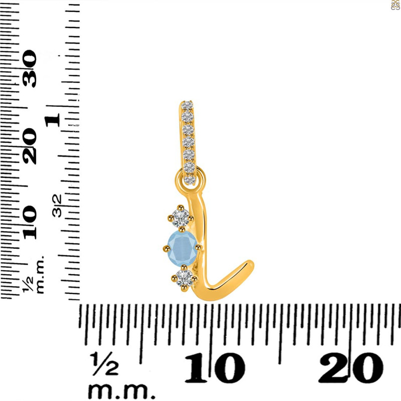 Aquamarine & White Topaz Alphabet L Pendant AQM-RDA-90.