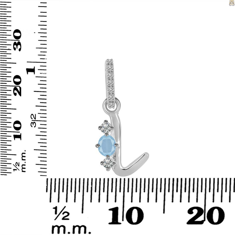 Aquamarine & White Topaz Alphabet L Pendant AQM-RDA-90.