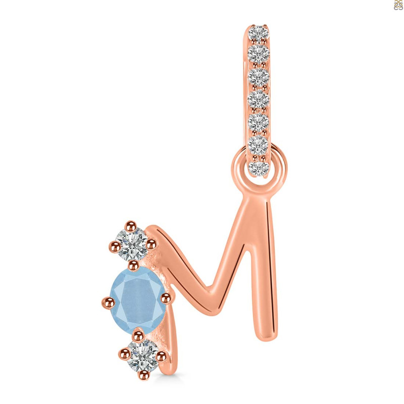 Aquamarine & White Topaz Alphabet M Pendant AQM-RDA-91.