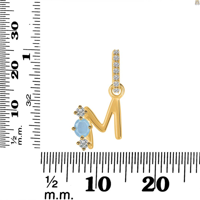 Aquamarine & White Topaz Alphabet M Pendant AQM-RDA-91.