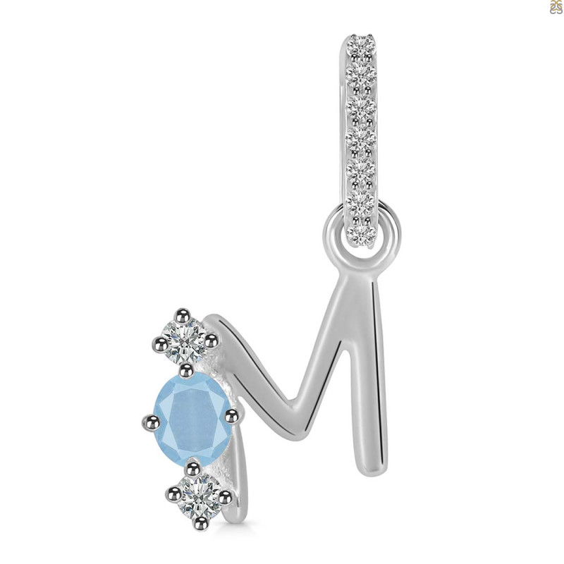 Aquamarine & White Topaz Alphabet M Pendant AQM-RDA-91.