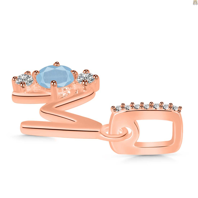 Aquamarine & White Topaz Alphabet M Pendant AQM-RDA-91.