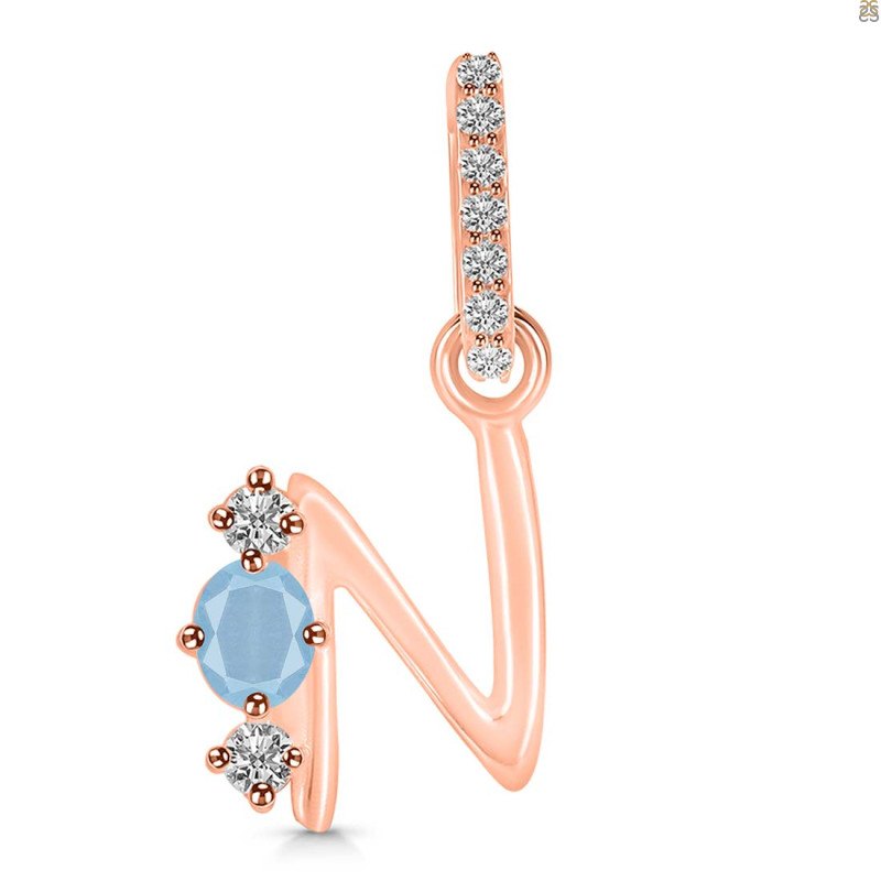 Aquamarine & White Topaz Alphabet N Pendant AQM-RDA-92.