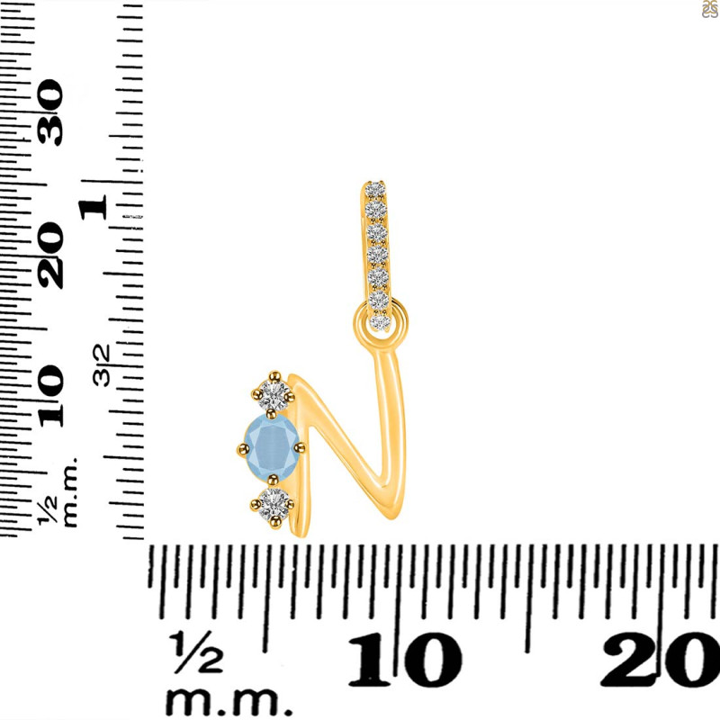 Aquamarine & White Topaz Alphabet N Pendant AQM-RDA-92.