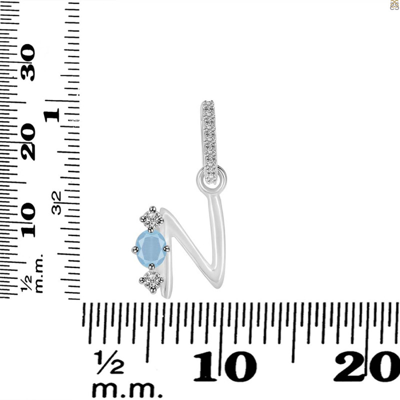 Aquamarine & White Topaz Alphabet N Pendant AQM-RDA-92.