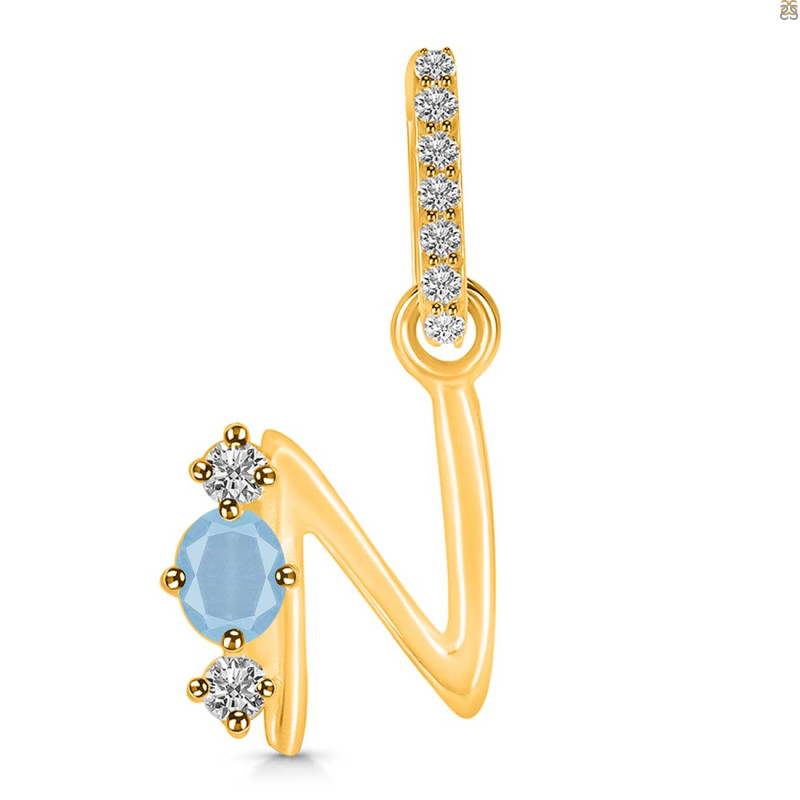 Aquamarine & White Topaz Alphabet N Pendant AQM-RDA-92.