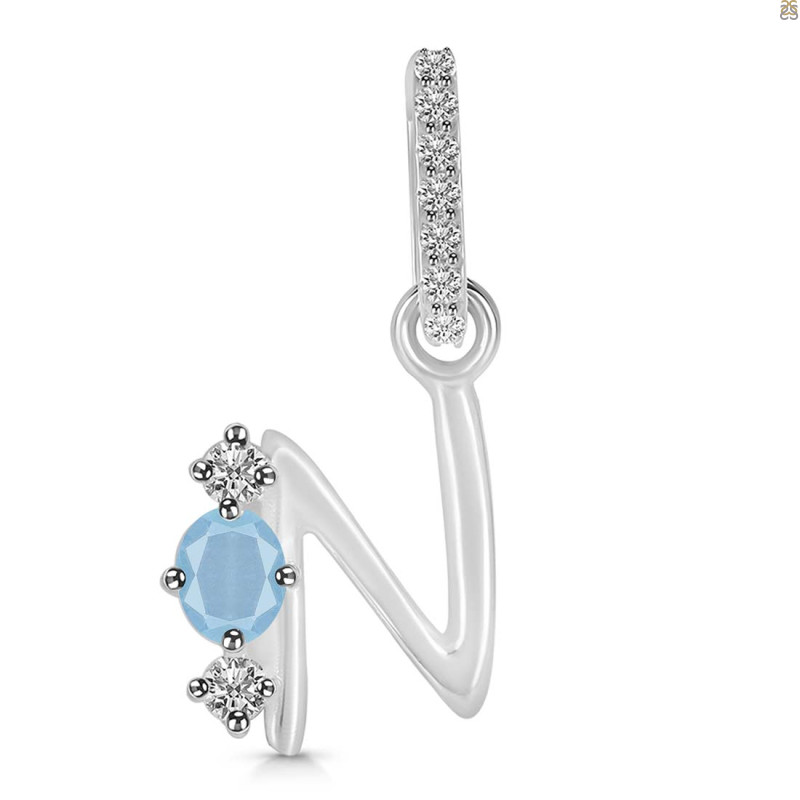 Aquamarine & White Topaz Alphabet N Pendant AQM-RDA-92.