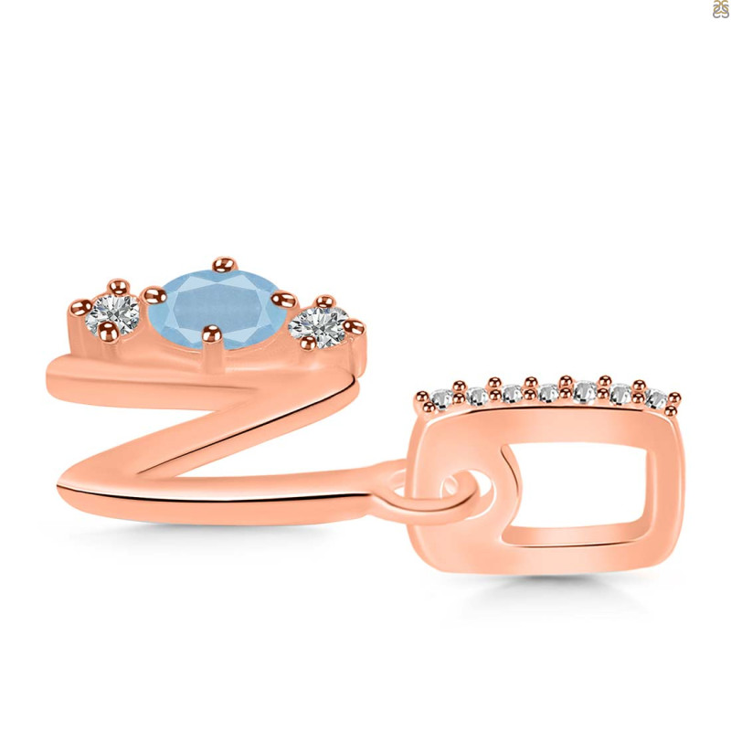 Aquamarine & White Topaz Alphabet N Pendant AQM-RDA-92.