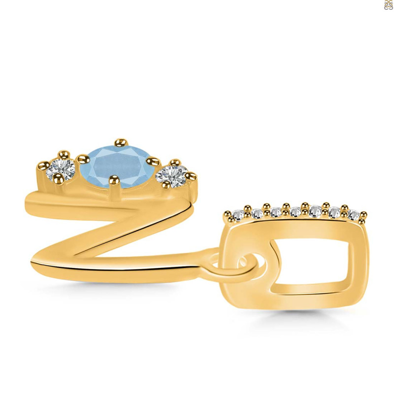 Aquamarine & White Topaz Alphabet N Pendant AQM-RDA-92.