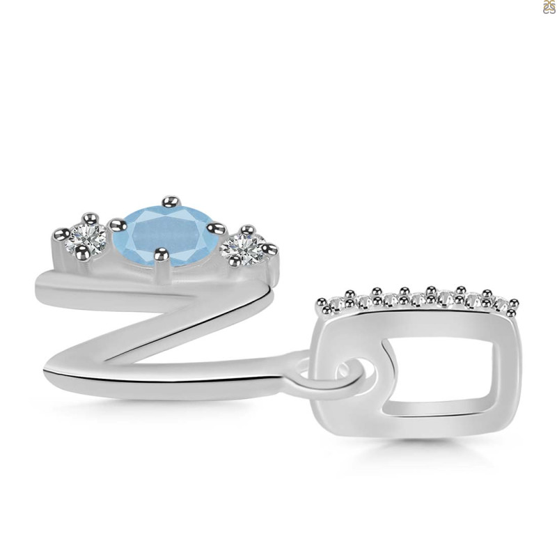 Aquamarine & White Topaz Alphabet N Pendant AQM-RDA-92.