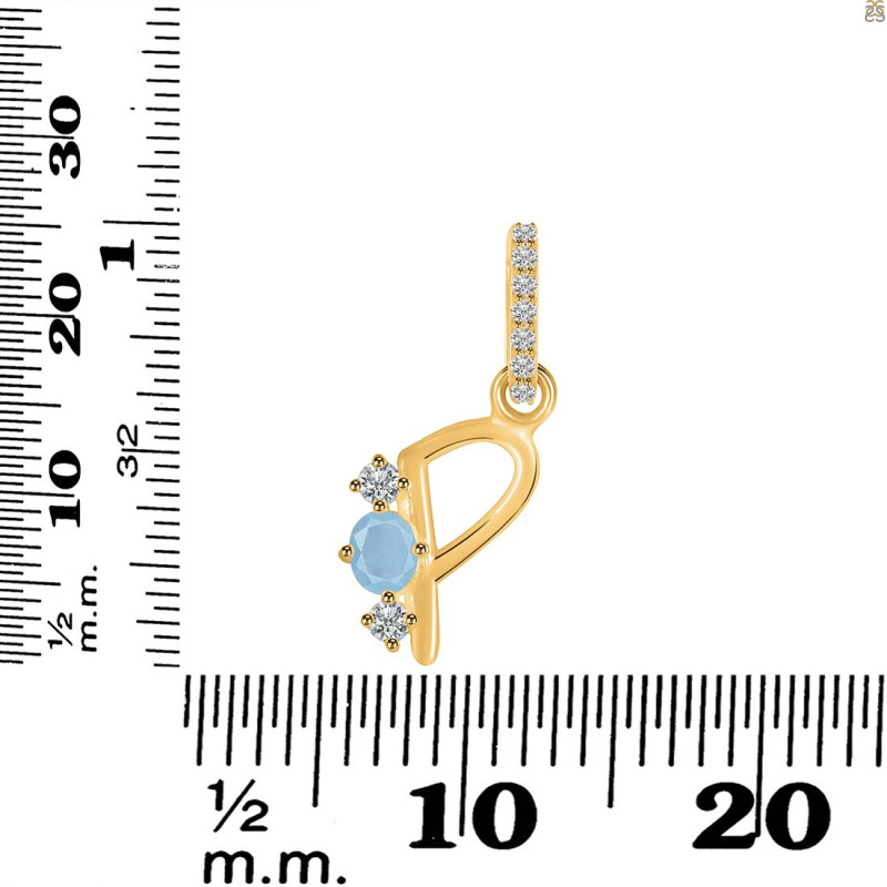 Aquamarine & White Topaz Alphabet P Pendant AQM-RDA-94.