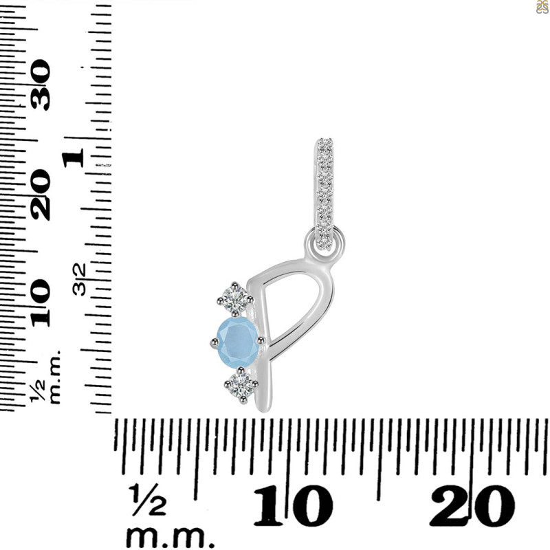 Aquamarine & White Topaz Alphabet P Pendant AQM-RDA-94.