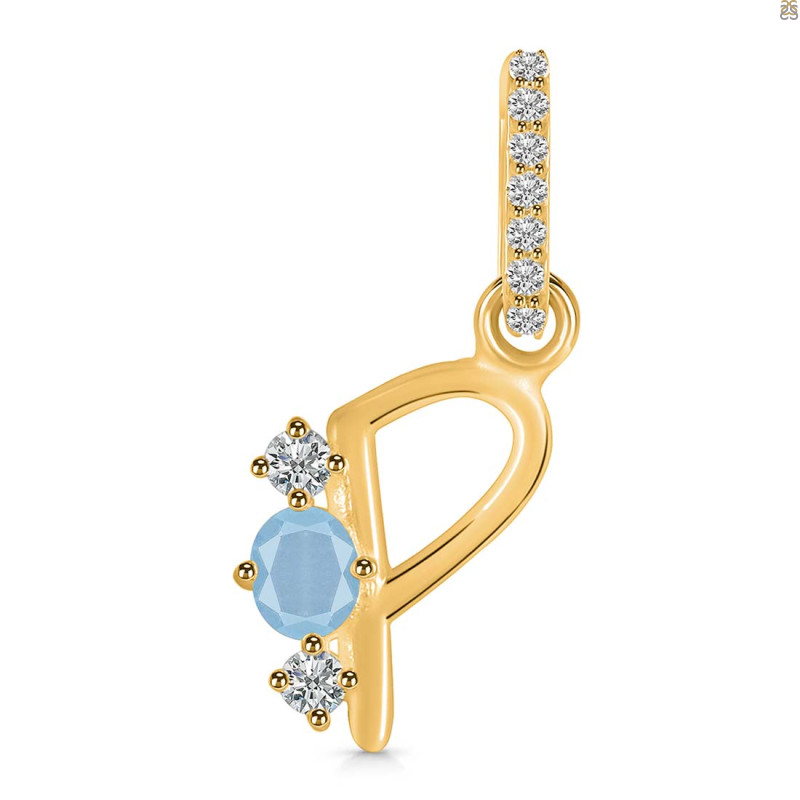 Aquamarine & White Topaz Alphabet P Pendant AQM-RDA-94.