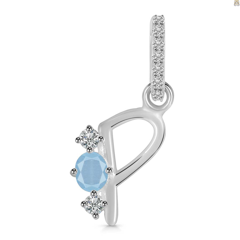 Aquamarine & White Topaz Alphabet P Pendant AQM-RDA-94.