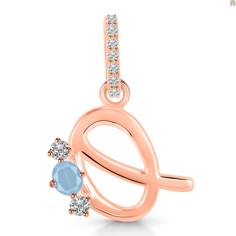 Aquamarine & White Topaz Alphabet Q Pendant AQM-RDA-95.