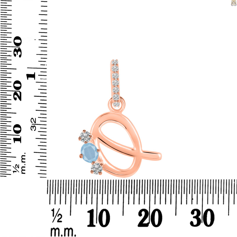 Aquamarine & White Topaz Alphabet Q Pendant AQM-RDA-95.