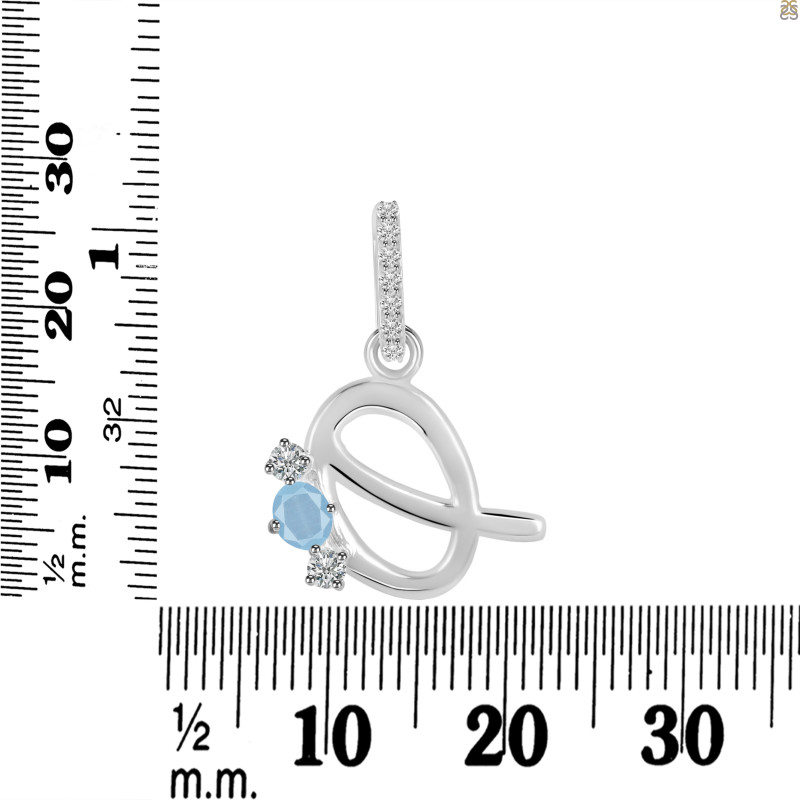 Aquamarine & White Topaz Alphabet Q Pendant AQM-RDA-95.