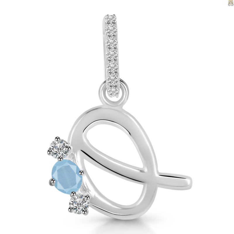 Aquamarine & White Topaz Alphabet Q Pendant AQM-RDA-95.