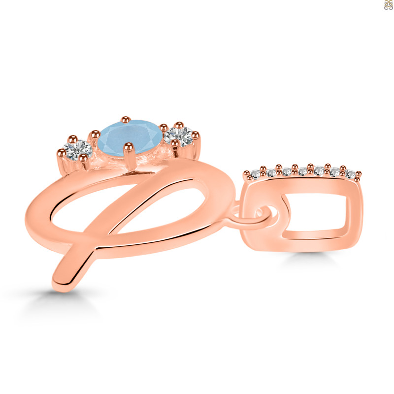 Aquamarine & White Topaz Alphabet Q Pendant AQM-RDA-95.