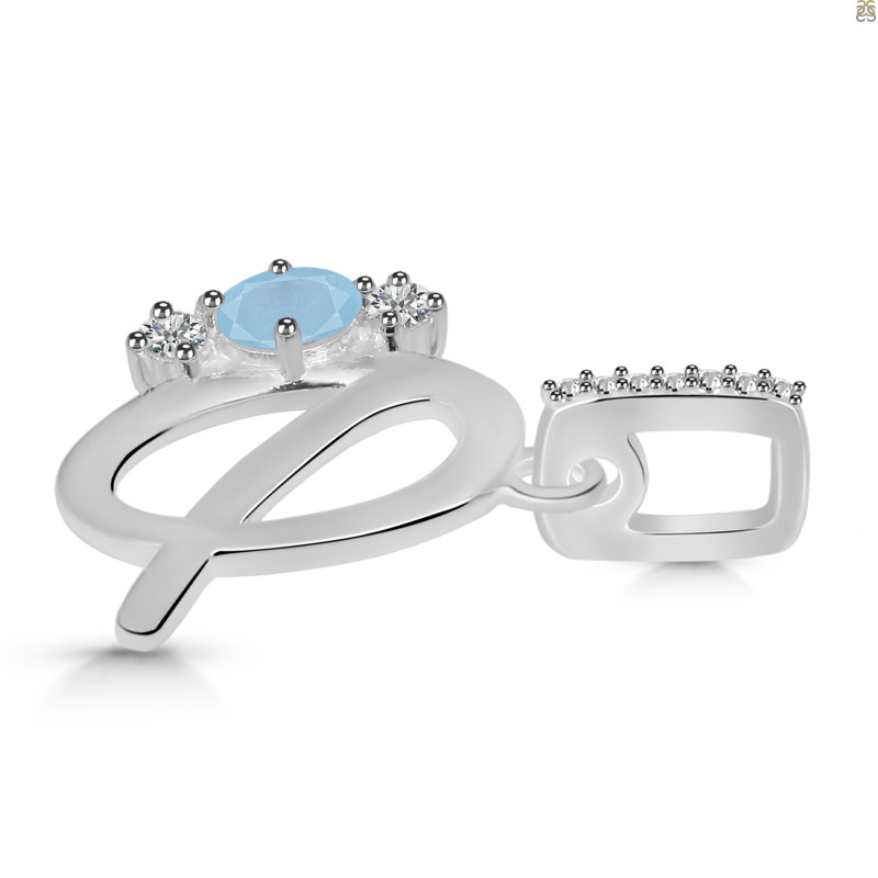 Aquamarine & White Topaz Alphabet Q Pendant