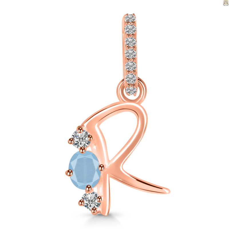 Aquamarine & White Topaz Alphabet R Pendant AQM-RDA-96.