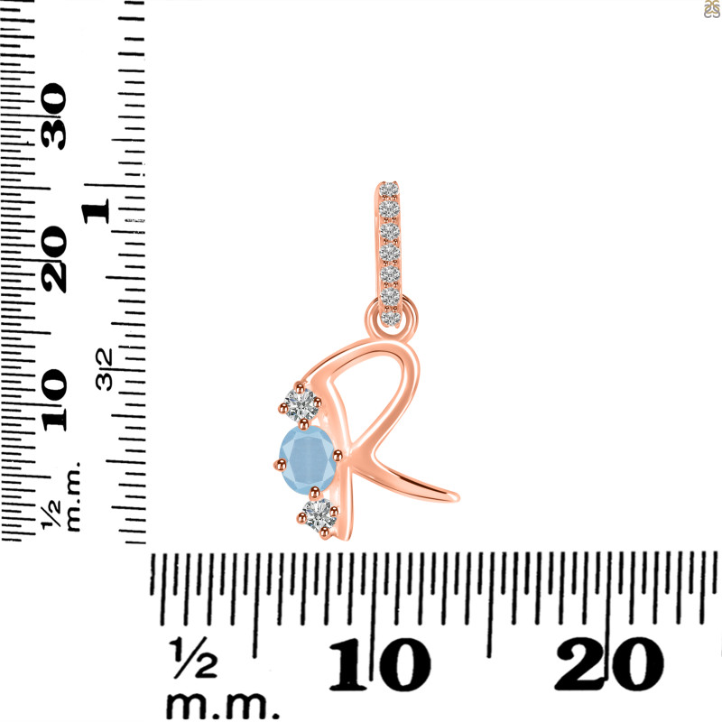 Aquamarine & White Topaz Alphabet R Pendant AQM-RDA-96.