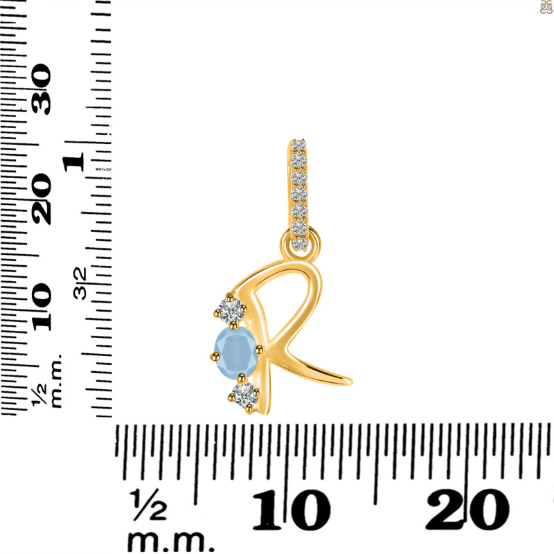 Aquamarine & White Topaz Alphabet R Pendant AQM-RDA-96.