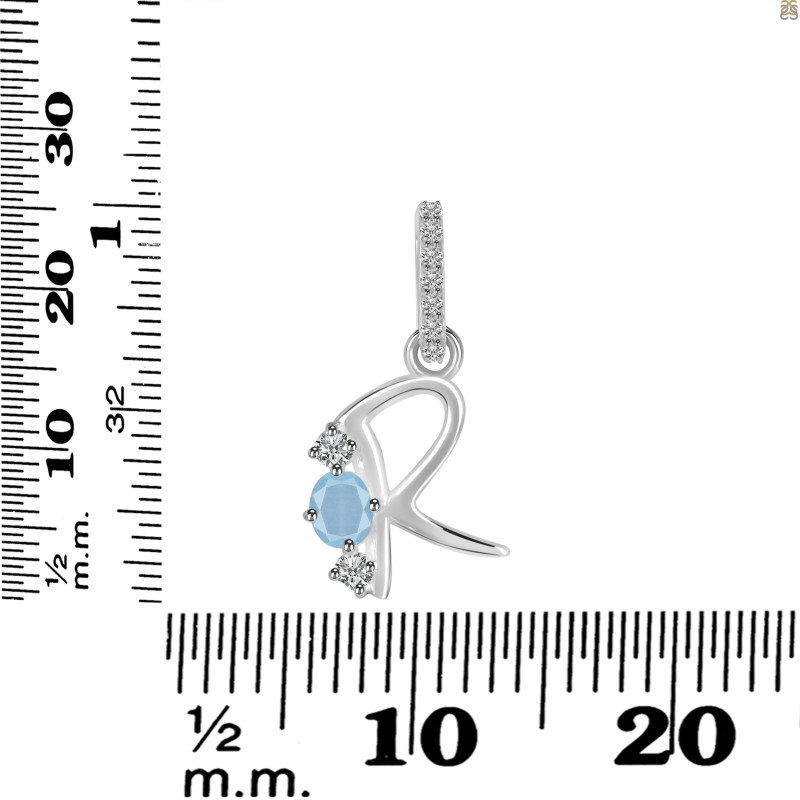 Aquamarine & White Topaz Alphabet R Pendant AQM-RDA-96.