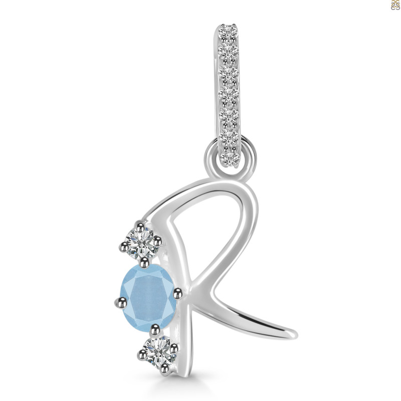 Aquamarine & White Topaz Alphabet R Pendant AQM-RDA-96.