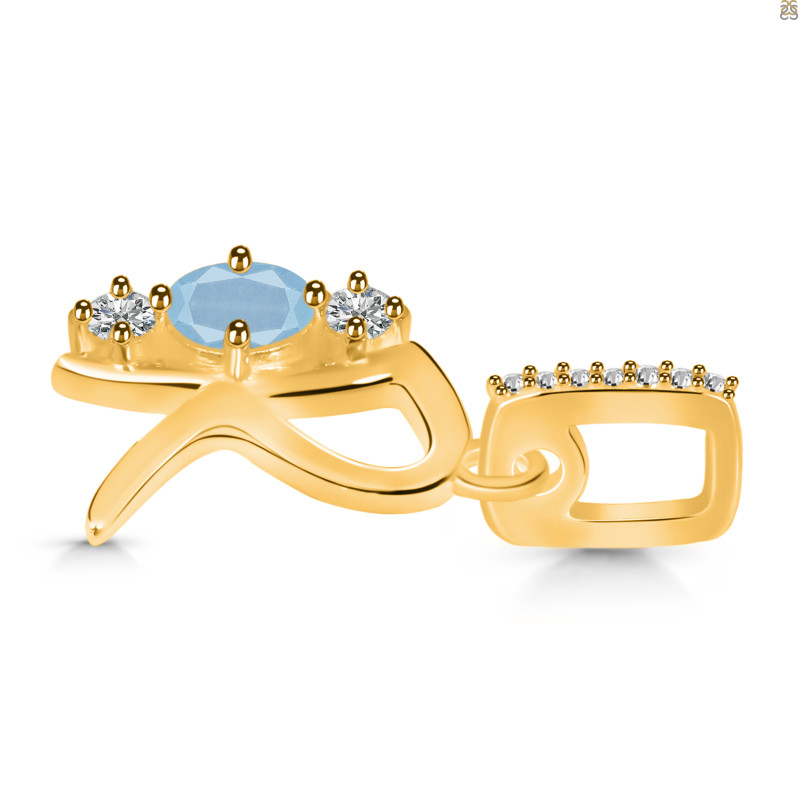 Aquamarine & White Topaz Alphabet R Pendant AQM-RDA-96.