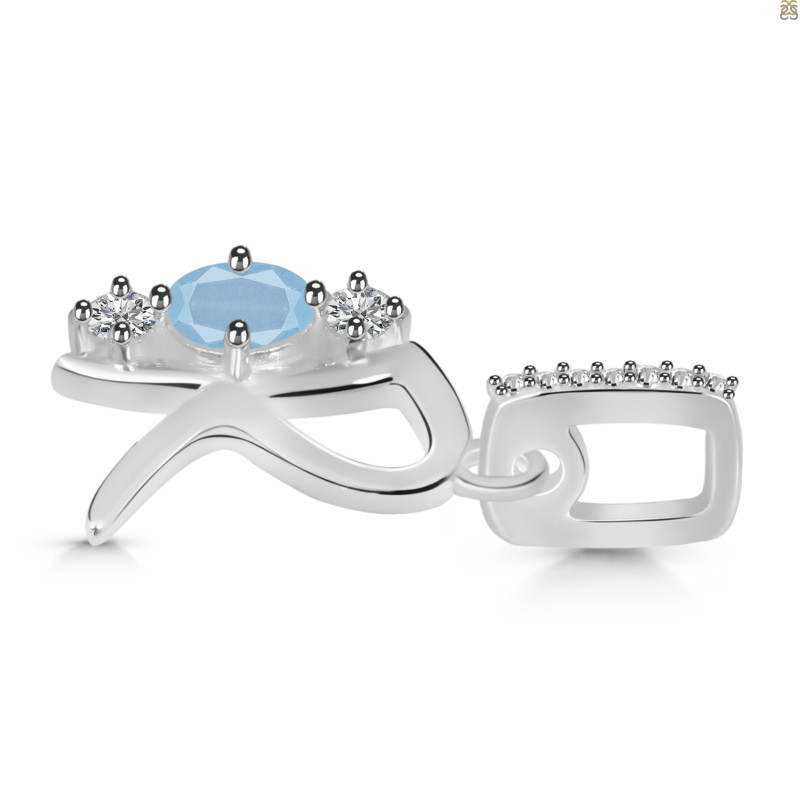 Aquamarine & White Topaz Alphabet R Pendant