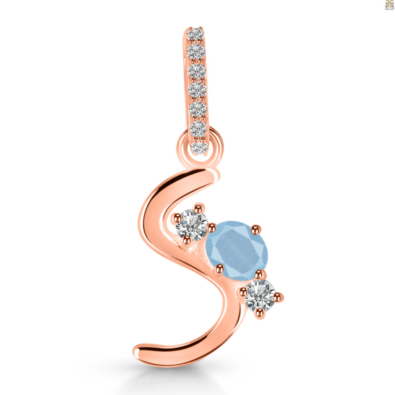 Aquamarine & White Topaz Alphabet S Pendant AQM-RDA-97.