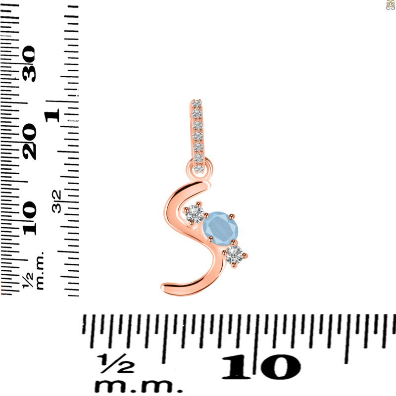 Aquamarine & White Topaz Alphabet S Pendant AQM-RDA-97.