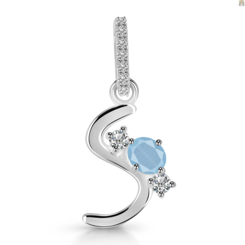 Aquamarine & White Topaz Alphabet S Pendant AQM-RDA-97.