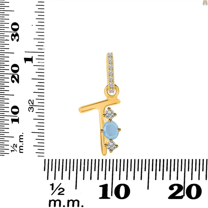 Aquamarine & White Topaz Alphabet T Pendant AQM-RDA-98.