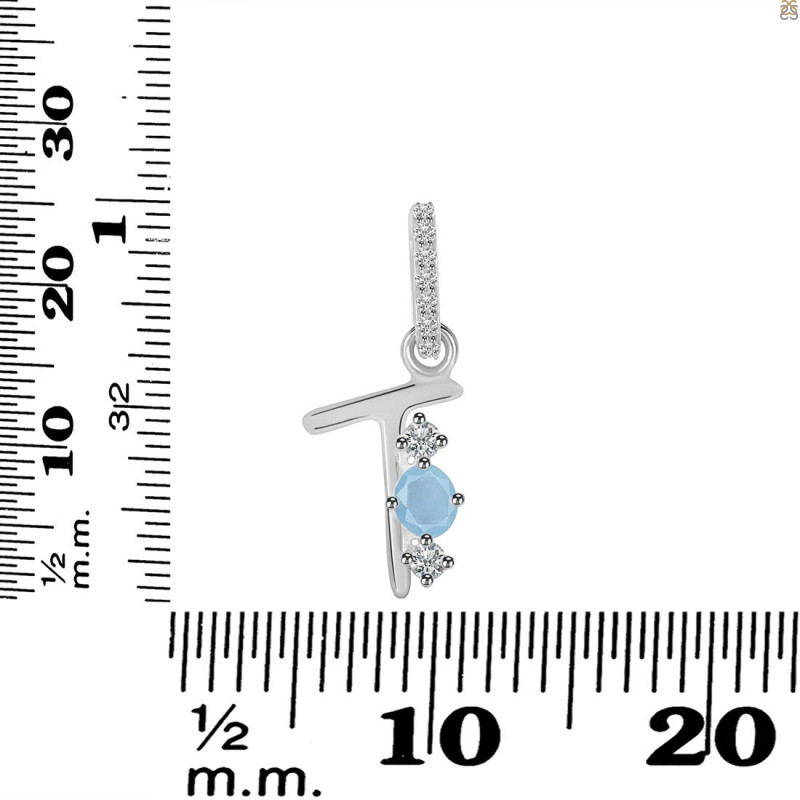 Aquamarine & White Topaz Alphabet T Pendant AQM-RDA-98.