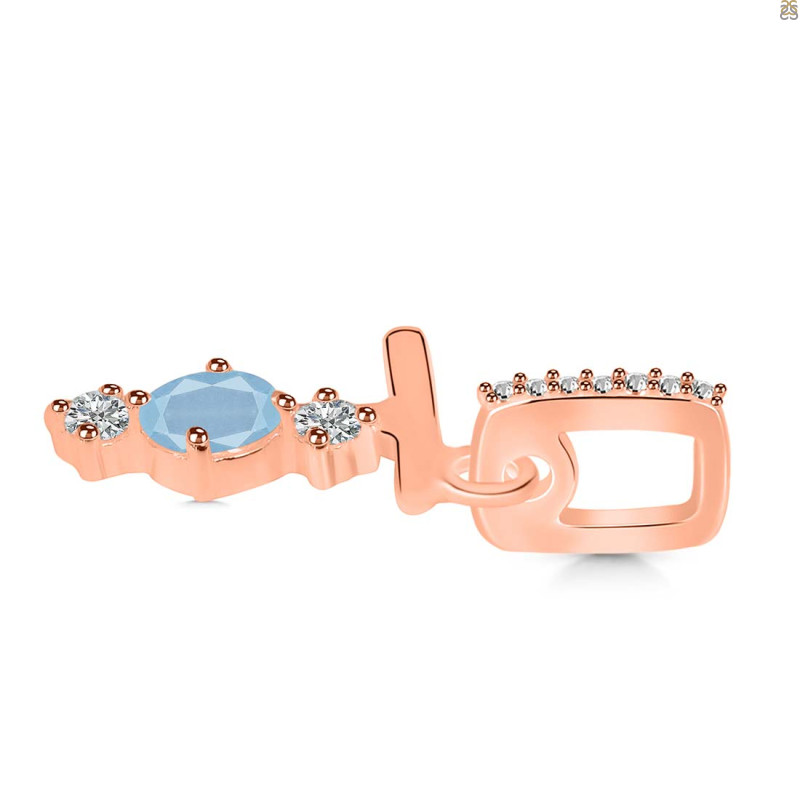 Aquamarine & White Topaz Alphabet T Pendant AQM-RDA-98.