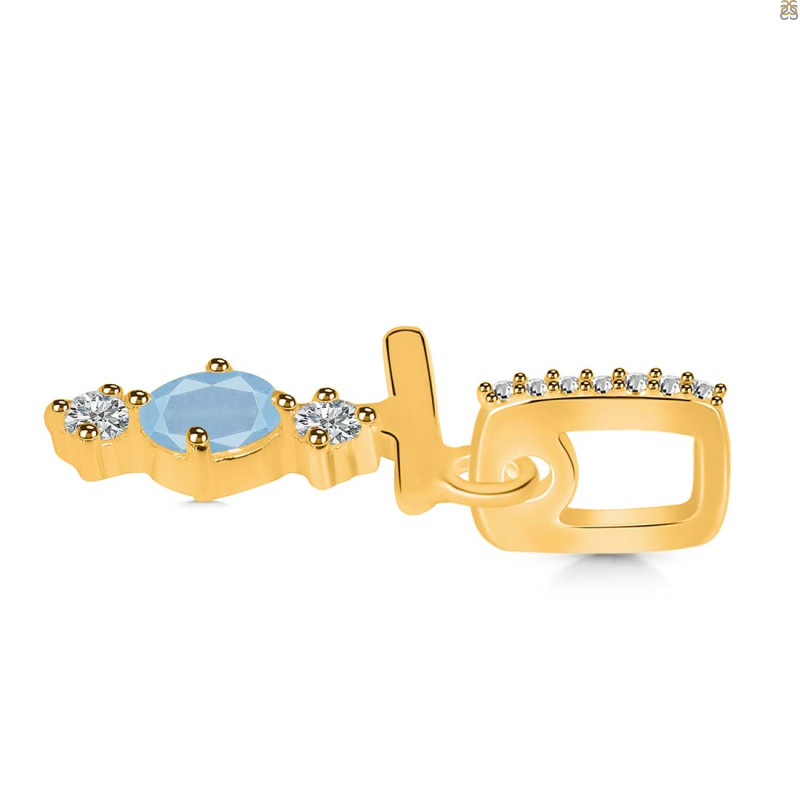 Aquamarine & White Topaz Alphabet T Pendant AQM-RDA-98.