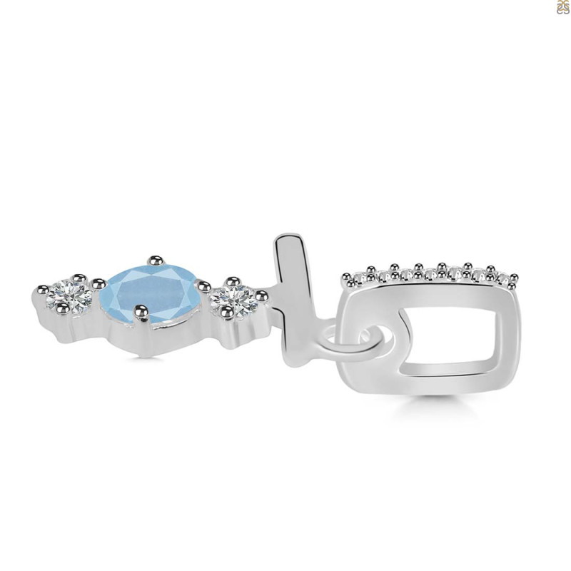 Aquamarine & White Topaz Alphabet T Pendant