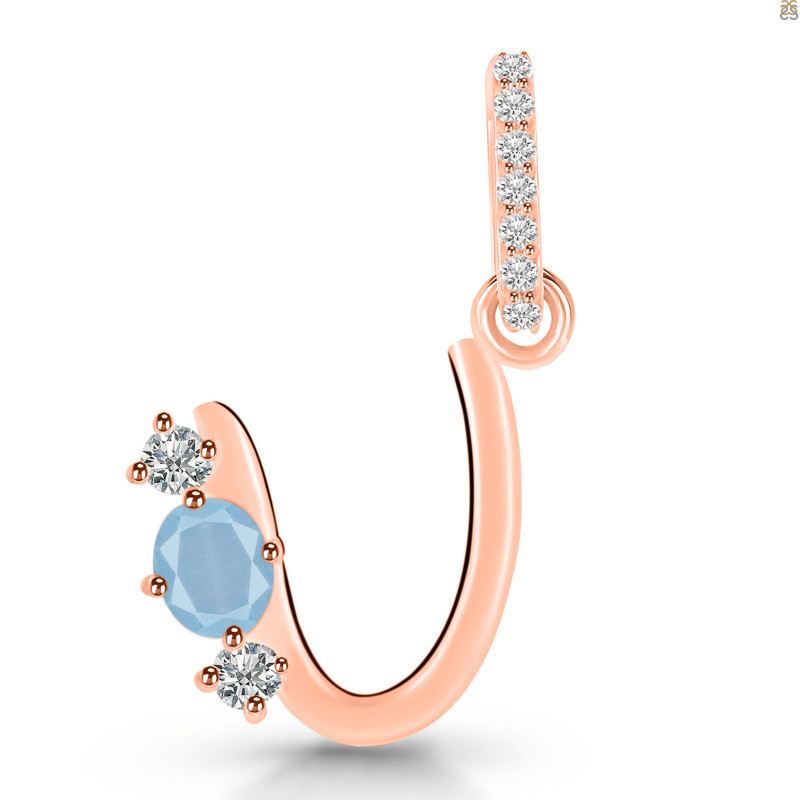 Aquamarine & White Topaz Alphabet U Pendant AQM-RDA-99.