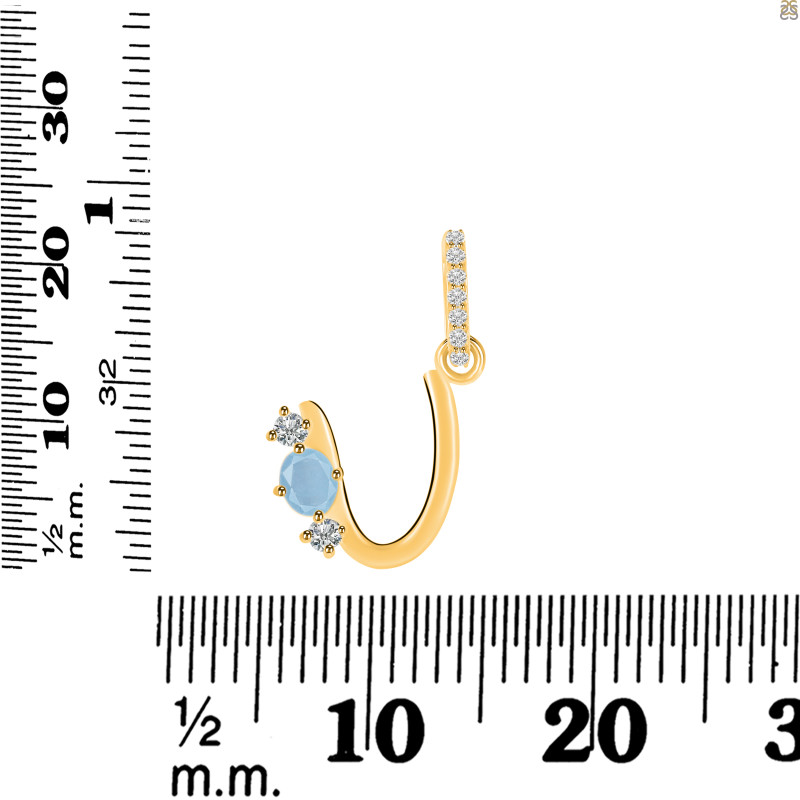 Aquamarine & White Topaz Alphabet U Pendant AQM-RDA-99.