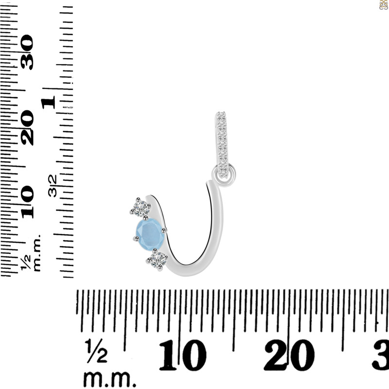 Aquamarine & White Topaz Alphabet U Pendant AQM-RDA-99.