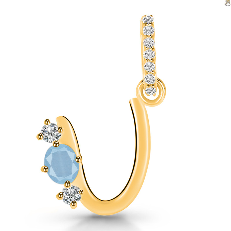 Aquamarine & White Topaz Alphabet U Pendant AQM-RDA-99.