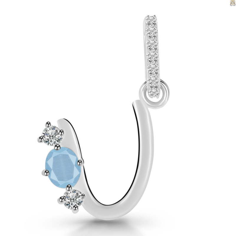 Aquamarine & White Topaz Alphabet U Pendant AQM-RDA-99.