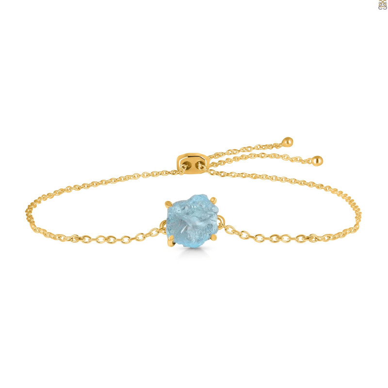 Aquamarine Raw Crystal Bracelet With Adjustable Camera Lock AQM-RB-200-CAMERA-LOCK.