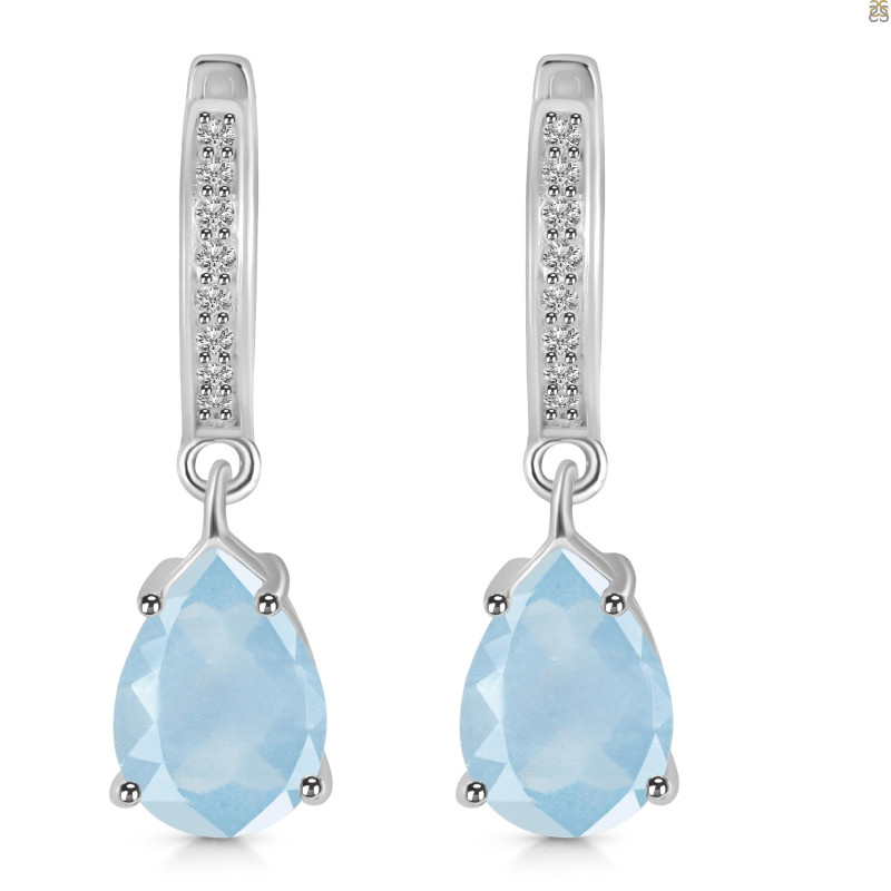 Aquamarine & White Topaz Hoop Earring AQM-RDE-1223.