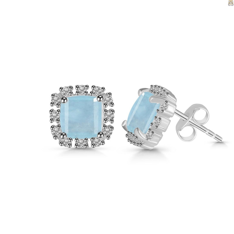 Aquamarine & White Topaz Stud Earring