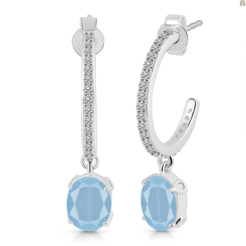 Aquamarine & White Topaz Hoop Earring AQM-RDE-1469.