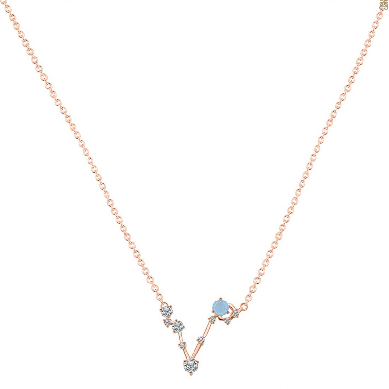 Pisces Zodiac Star Constellation Aquamarine & White Topaz Necklace AQM-RDN-387.