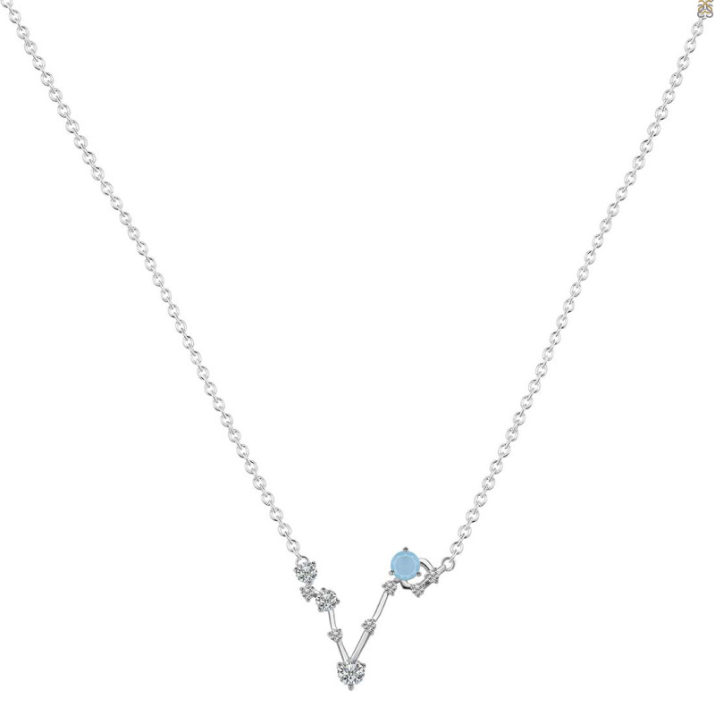 Pisces Zodiac Star Constellation Aquamarine & White Topaz Necklace AQM-RDN-387.